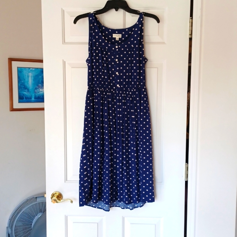 MAISON JULES NavyPink Dot Dress, size Medium